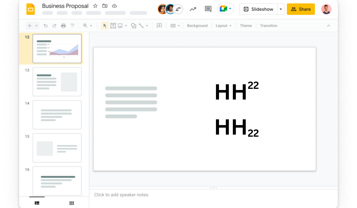 Add Superscript and Subscript in Google Slides